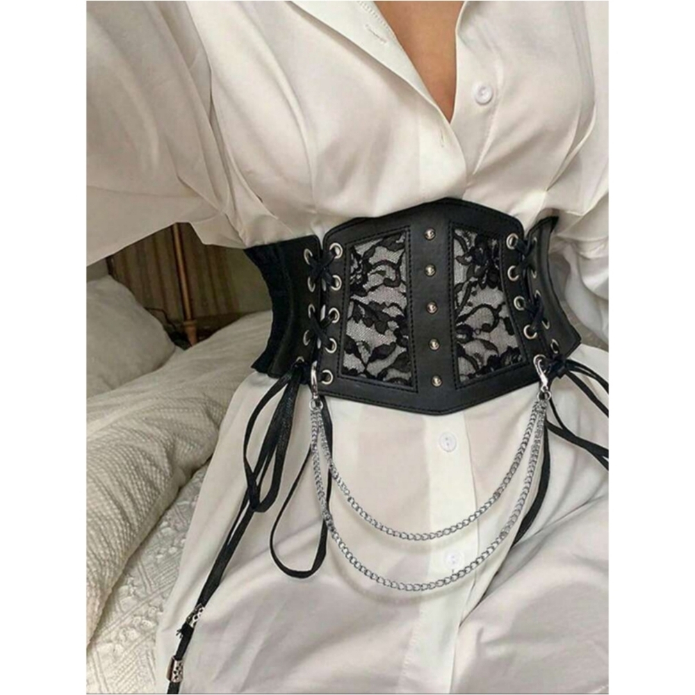 SHEIN | Renaissance Accessories Black Elastic Waist Belt Corset Lace Mesh Sexy - Picture 2 of 8